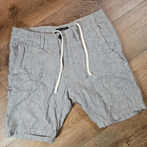 Lucky Brand Linen Shorts Mens 30 Beige Chino Flat Front Pinstripe Drawstring